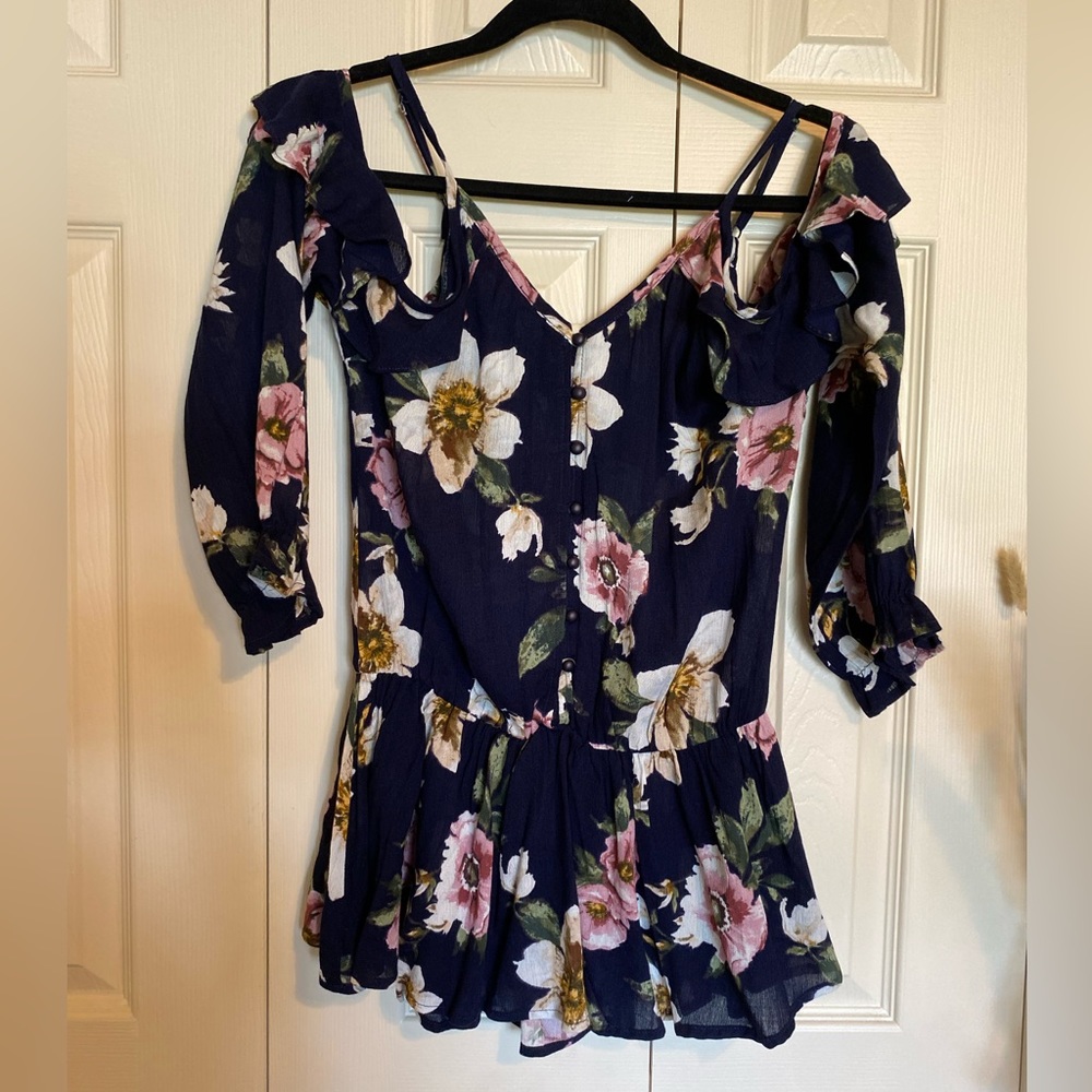 Navy tank top off the shoulder shirt